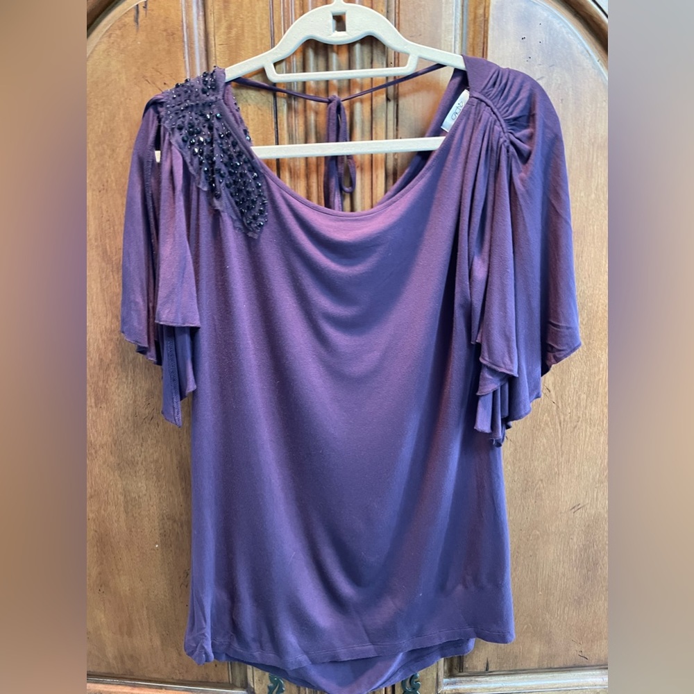 Cache Purple Blouse With Bead Work Size Xl - image 1